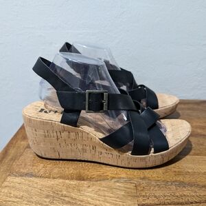 Korks Womens Nova‎ Sandals Wedge Heel Black Strappy Leather Size 11M